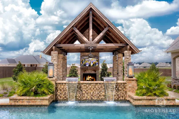 Outdoor living with built in fireplace