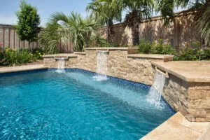 Swimming pool with three waterfalls