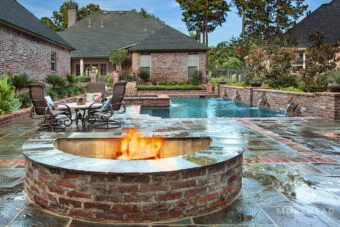 Geometric swimming pool with firepit