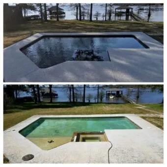 Swimming pool before and after renovation