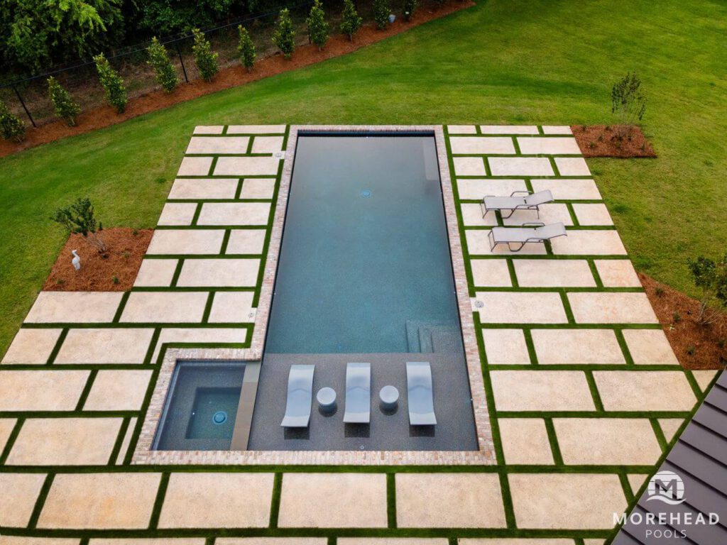 aerial shot of three tanning ledges | Morehead Pools